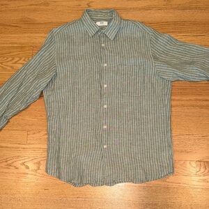 Uniqlo Men's Green Striped B Linen Shirt